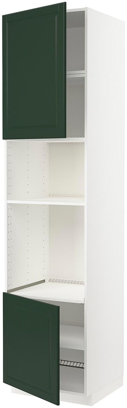 METOD Hi cb f oven/micro w 2 drs/shelves, white, Bodbyn dark green, 60x60x240 cm