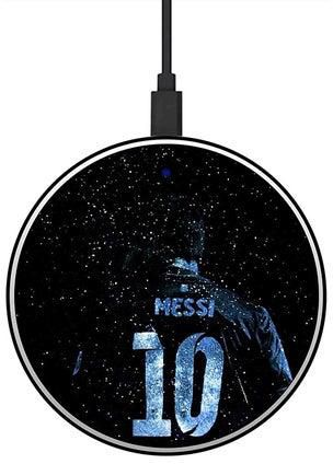 Messi Printed Fast Wireless Charger With USB Cable Black/Blue/White