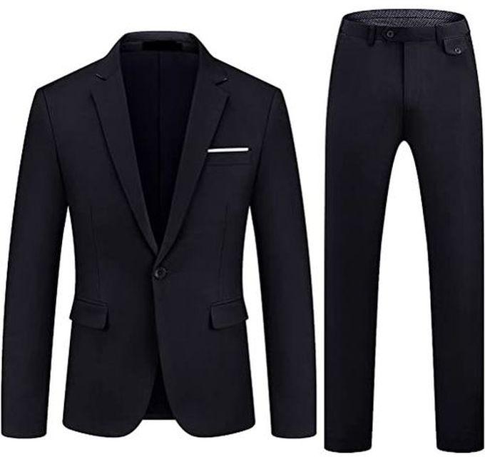 Men's Suit Fitting Two Piece Business Wedding Party Jacket + Pants-Black