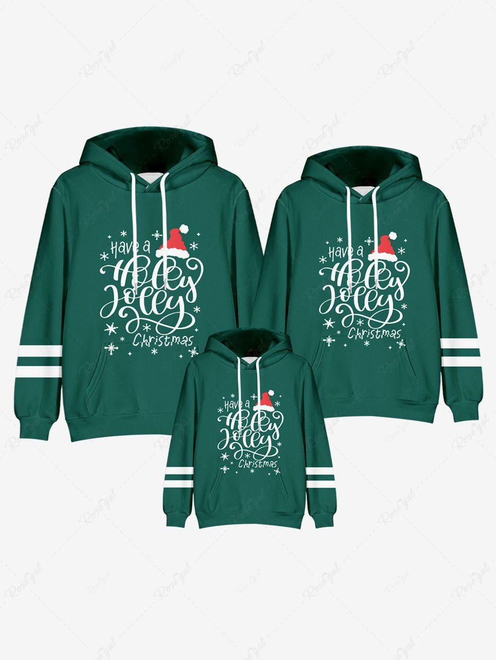 Kids Christmas Graphic Front Pocket Striped Detail Hoodie - 140