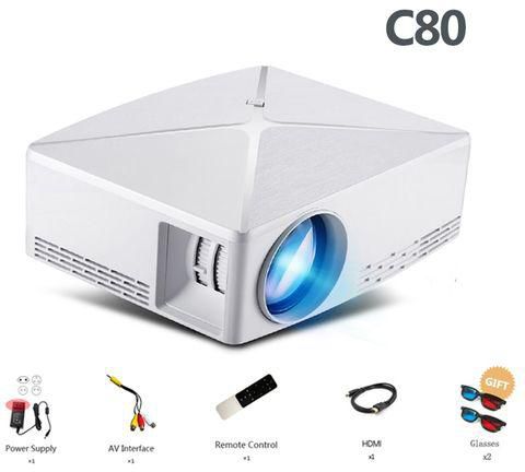 HD MINI Projector C80/C80UP, 1280x720 Resolution, Android WIFI Proyector, LED Portable HD Beamer For Home Cinema, Optiona ASQOB