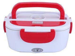صندوق غداء محمول ومتعدد الوظائف بخاصية التسخين الكهربائي أحمر/أبيض 9.37 x 6.69 x 4.25بوصة