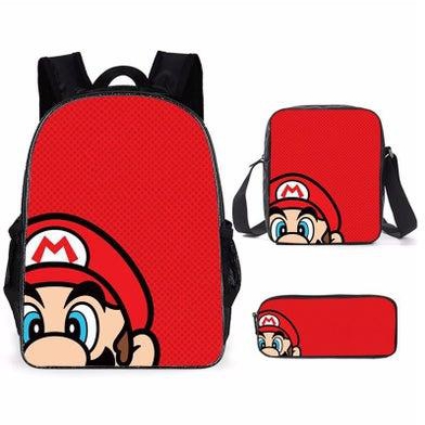 Mario cartoon backpack, primary and secondary school student backpack, large capacity backpack, three piece set, single shoulder bag, pencil case, unisex