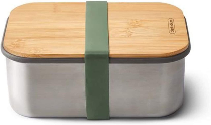 Black + Blum, Stainless-Steel Sandwich Box Food Container, Packed Metal Lunch Box For Kids And Adults With Bamboo Lid And Silicone Seal, Olive Green, 1.25 L / 42 Fl Oz