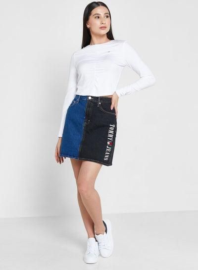 Colorblock Denim Pocket Detail Skirt