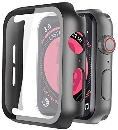 Black Hard Case Compatible with Apple Watch Series 5 Series 42mm with Screen Protector, Ultra Thin HD Tempered Glass Screen Protector Overall Protective Cover