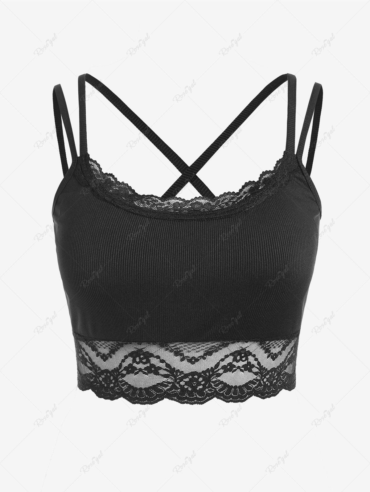 Plus Size Lace Panel Ribbed Strappy Crop Top - 1x | Us 14-16