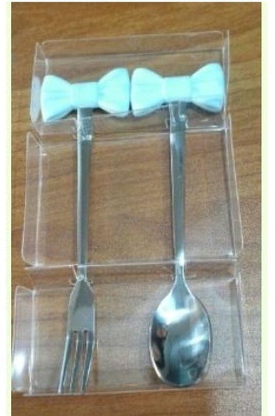 Bows Dinner Spoon & Fork Set - Light Blue