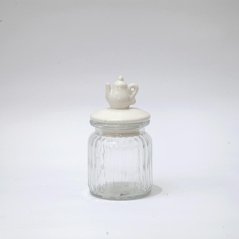 Teapot Finial Lidded Glass Jar