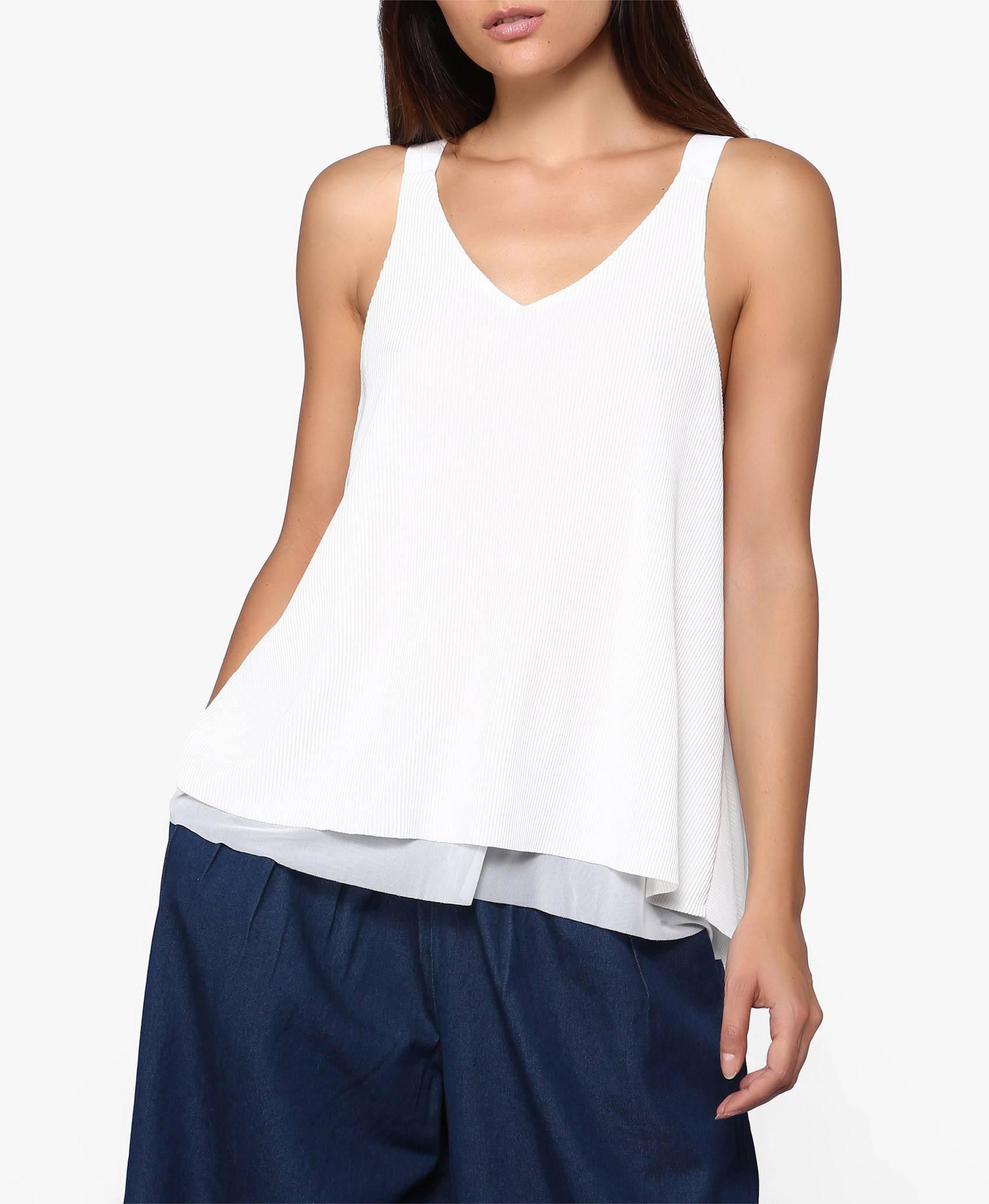White Pleated Strap Top