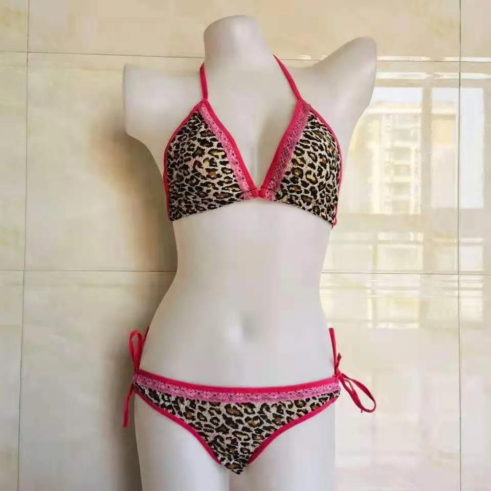 SL Sexy Womens Lace Leopard Print Zebra stripes Beach Swimwear Triangle Bra+Underpant Bikini Set Bathing Swimsuit