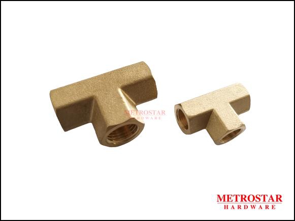 Metrostarhardware Brass Tube Fittings Female Tee - 2 Sizes (Gold)