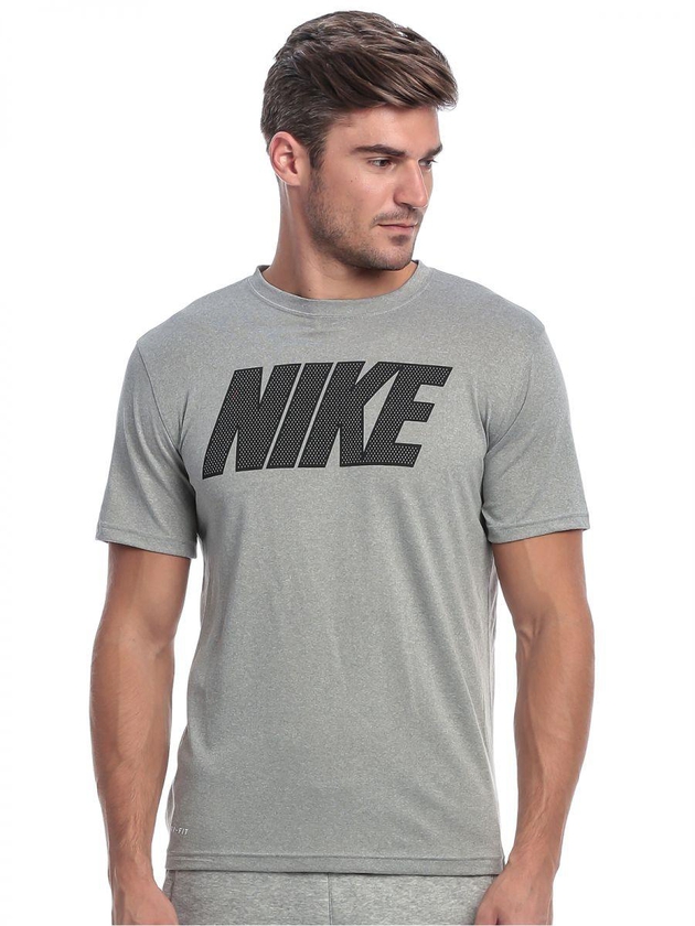 Nike NK821837-063 Legend Mesh Block Training T-Shirt for Men, Dark Grey Heather/Black