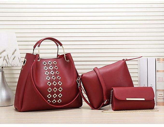 Generic Ladies 3 in 1 Handbag fashionable full Set -red