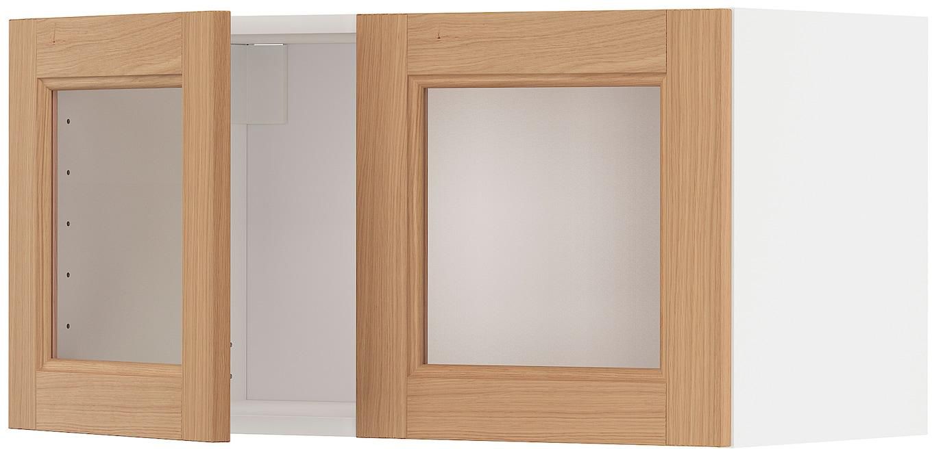 METOD Wall cabinet with 2 glass doors - white/Vedhamn oak 80x40 cm