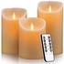 Battery Operated Real Wax Flickering Moving Wick Electric LED Flameless Candles with Remote Control (4in, 5in, 6in - Pack of 3)