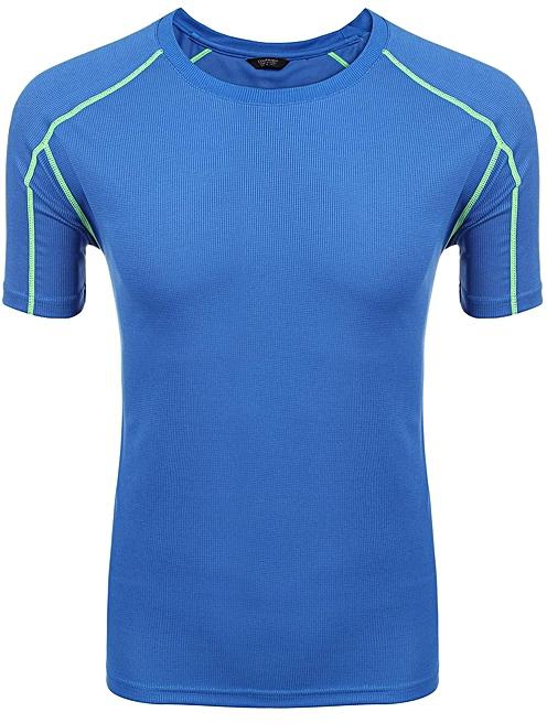 Sunshine Men Round Neck Raglan Short Sleeve Quick Dry T-Shirt Sportswear-Blue