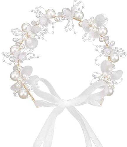 SYOSI Flower Pearl Headpiece, Princess Crystal Girl Hair Accessories, Evening Party Flower Crown Headpiece, Wedding Pearl Flower Head Vines, 1 Pcs
