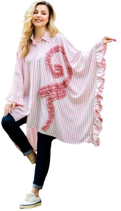 Stylish Striped Poncho - Light Pink