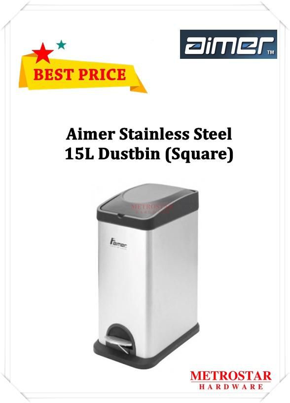 Aimer Stainless Steel 15L Dustbin (Square)