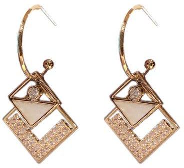 Zircon Studded Geometric Shaped Dangle Earrings