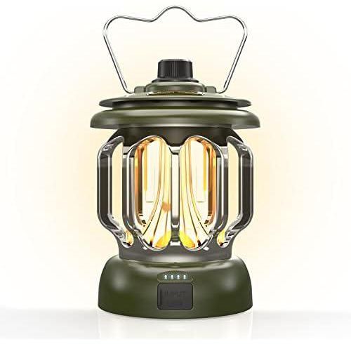 LED Camping Lantern, Rechargeable Battery Powered Dimmable Camping Lights, Emergency Light 130h Runtime for Power Outages, Hurricane, Outdoors, Retro Home Decor (Green)