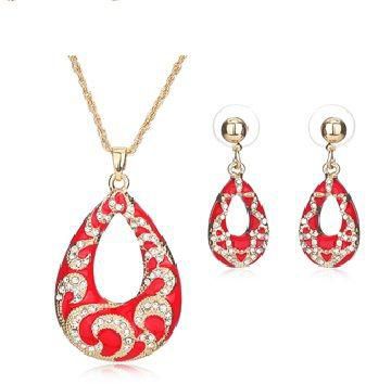 Drop Crystal African Beads Jewelry Set (Red)