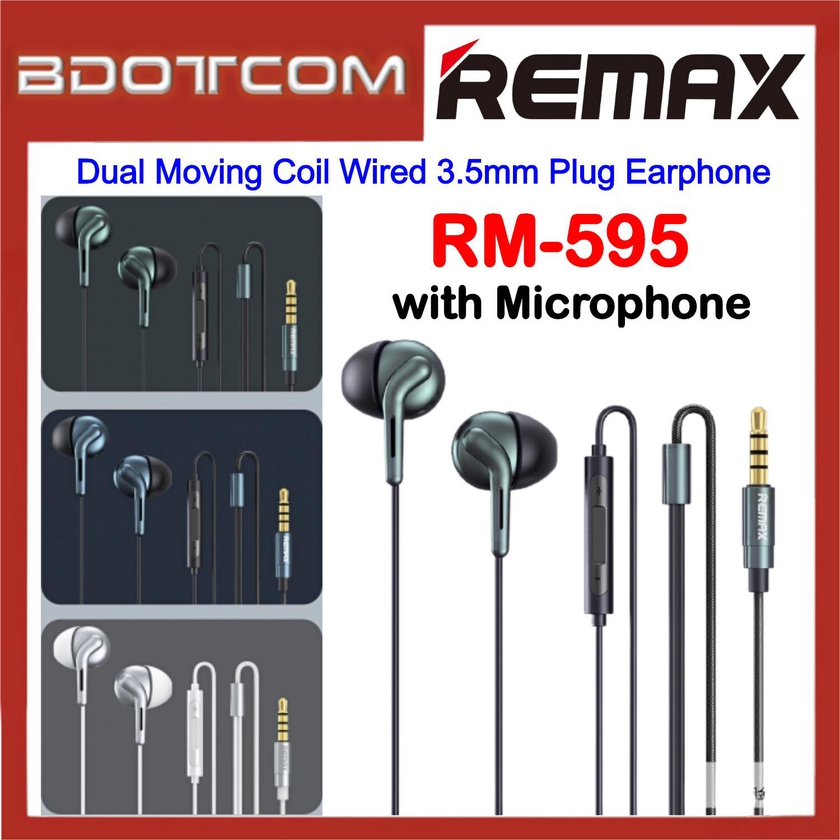 Remax RM-595 Dual Moving Coil Wired 3.5mm Plug Earphone with Microphone