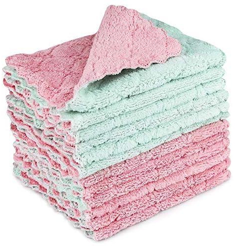 BESTWIN Kitchen Dish Towels for Drying Dishes - Super Absorbent Coral Velvet Reusable Dishcloths for Kitchen Towels Set 12 Pack Microfiber Cleaning Cloths, Nonstick Oil Washable