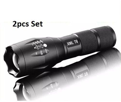 Powerful Military Tactical Rechargeable LED Torch Flashlight - Waterproof - 2Pcs