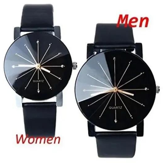 Fashion Pair Of Couple Wrist Watch Leather - FREE Gift Box Black