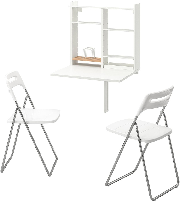 NORBERG / NISSE Table and 2 chairs - white high-gloss/white chrome-plated