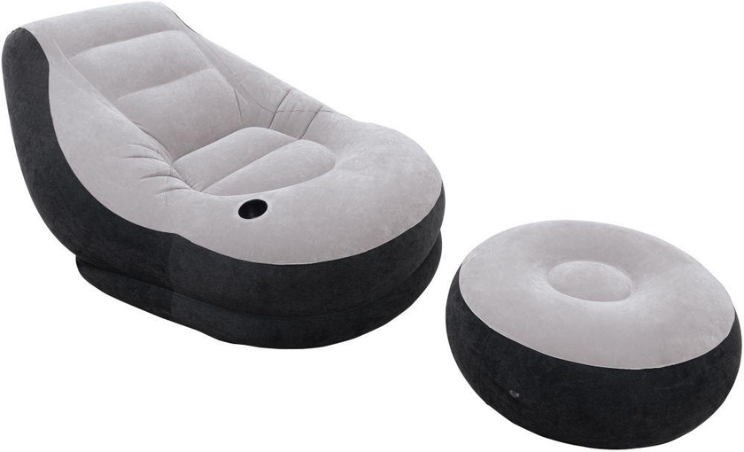 Intex Inflatable Sofa With Footrest, Black and Gray