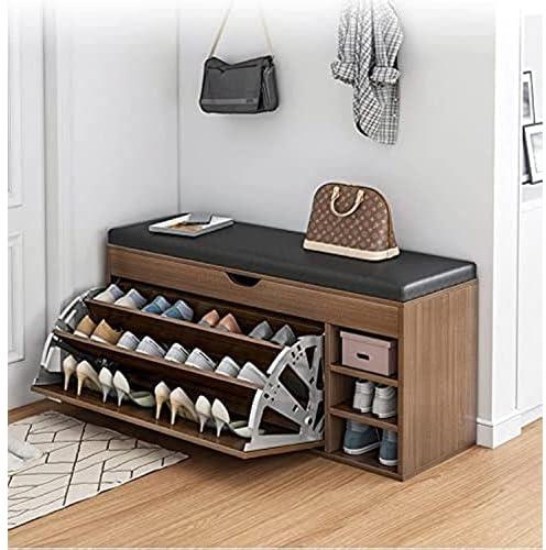 Wooden Shoes Rack Bench with Shoe Changing Stool Foldable Seat Shoe Rack Cabinet Nonwoven Fabric Cover Closet Shoes Rack Organizer Multi Function Storage Organizer Shoes Rack (80X34X53CM, BROWN)