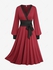 Plus Size Surplice Ruffles Bishop Sleeve A Line Chinese Style Dress with Bowknot Tie Belt - 4x | Us 26-28