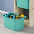 TROFAST Storage combination with boxes - light white stained pine/turquoise 44x30x91 cm