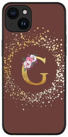 Cover for iPhone 15 Plus Case Rugged Black Slim fit Flexible Protective Phone CasesCustom Monogram Initial Letter Floral Pattern Alphabet - G (Brown)