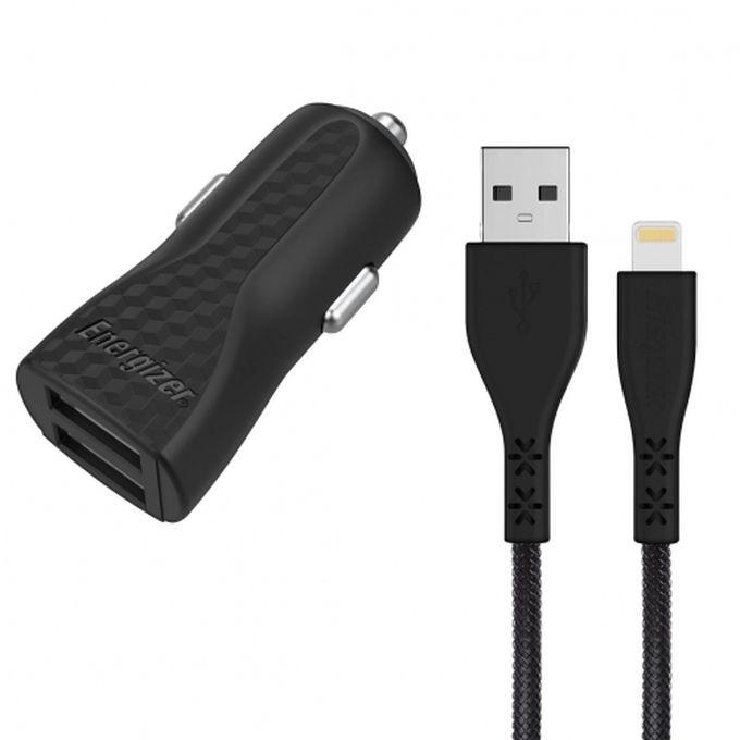 Energizer Car Charger - 3.4A - 2USB - Lightning Cable Included