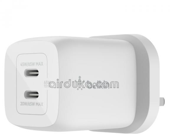 Belkin Boost Charge Pro Dual USB-C GaN Wall Charger With PPS 65W-White