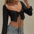 Generic Vintage Aesthetic Crop Top Summer Women Mesh Long Sleeve T Shirt Lace Up Bandage Clothes Y2k Clothes Casual Grunge Tees(#As Photo Shows)