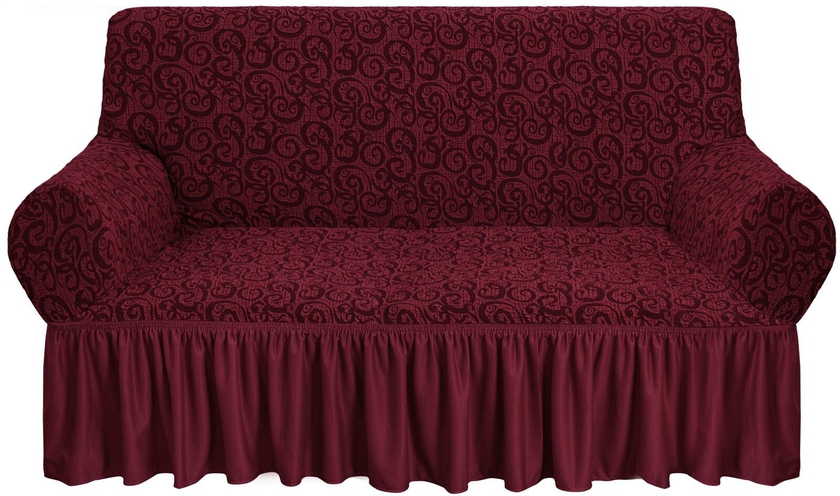 Jacquard Fabric Stretchable Two Seater Sofa Cover Maroon