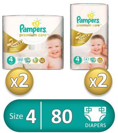 Pampers Premium Care Diapers - Size 4 - 4 Packs - 80 Pcs