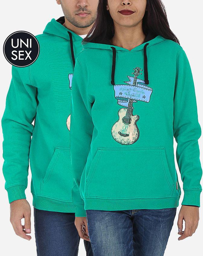Nas Trends Unisex "Guitar Antika" Printed Hoodie - Spring Green