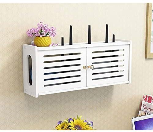 KUTIS Router Shelf - Multi Functional Plastic Power Strip and Electrical Extension Organizer Box in White Color - Wall Mount Tv Remote and Cable Hider Rack in 48x12 x28 CM
