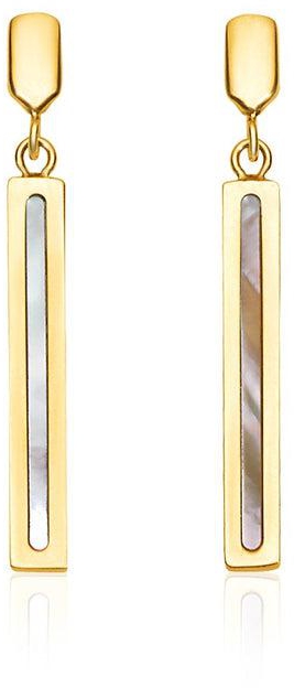 14k Yellow Gold Bar Drop Earrings with Mother of Pearl-rx24063