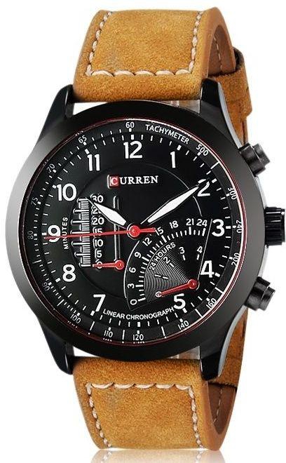 Curren M8152 Men Black Dial Brown Leather Band Watch