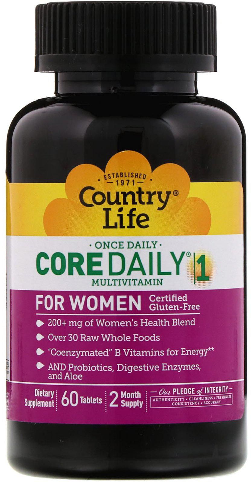 Country Life, Core Daily-1 فيتامينات متعددة للنساء، 60 قرص