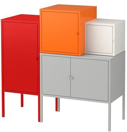 LIXHULT Storage combination, grey/white, orange/red