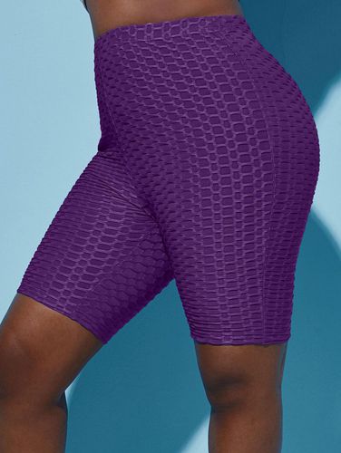 Solid Honeycomb Textured Plus Size & Curve Biker Shorts - L