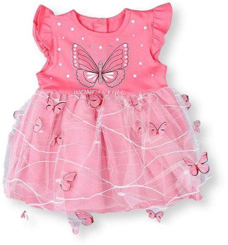 Baby Girls Butterfly Cotton Summer Dress With Shorts - Pink